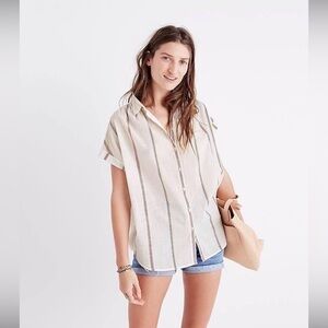 Velvet Heart✨Boyfriend Button Down Shirt- Oatmeal